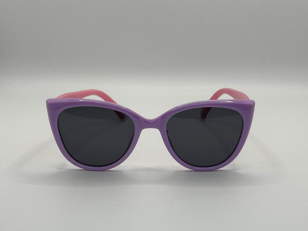 Gafas de sol infantiles ACWIN Lys moradas con patillas rosas y forma cat-eye u ojo de gato.
