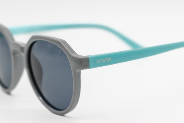Gafas infantiles ACWIN Luna grises con patillas turquesa menta y montura geométrica hexagonal. - Vista 3