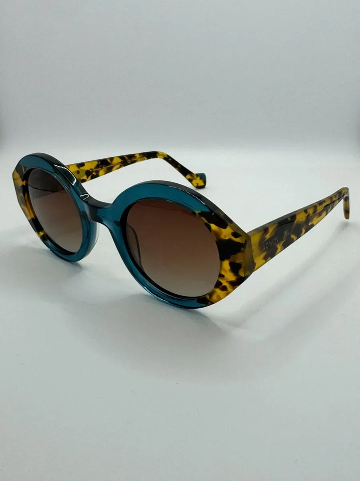 Gafas de Sol Granadella | Diseño Geométrico Bicolor Azul y Carey | Acetato Premium