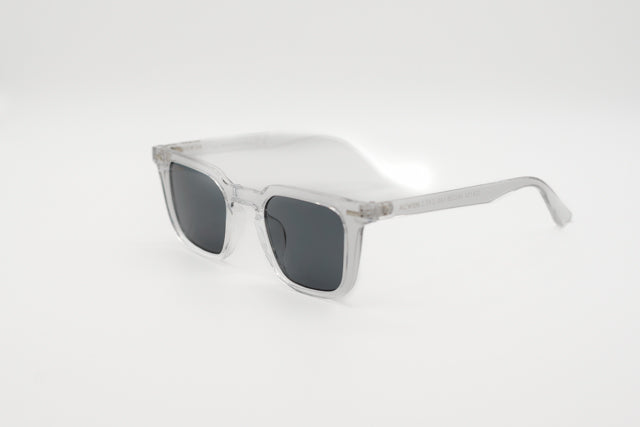 Vista frontal recta de las gafas de sol Manila transparentes con lentes oscuras.