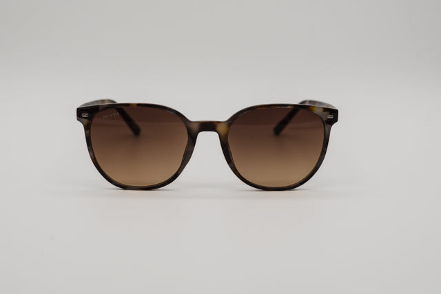 Vista en perspectiva gafas de sol Oporto estilo panto en carey gris havana.