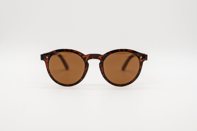 Vista en perspectiva gafas de sol Seattle frontal carey varillas madera.