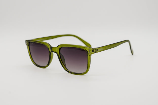 Vista frontal recta de las gafas de sol Venecia destacando el color verde y lentes humo.